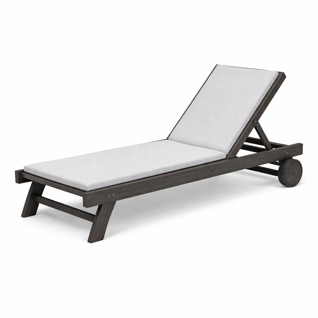 Bain de soleil en bois d’acacia gris avec coussin en polyester réglable-HOMELUSHZ