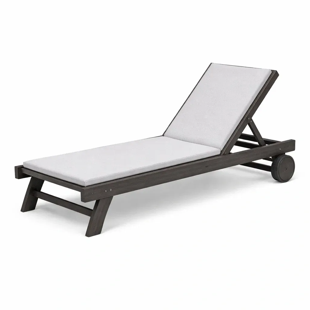 Bain de soleil en bois d’acacia gris avec coussin en polyester réglable-HOMELUSHZ