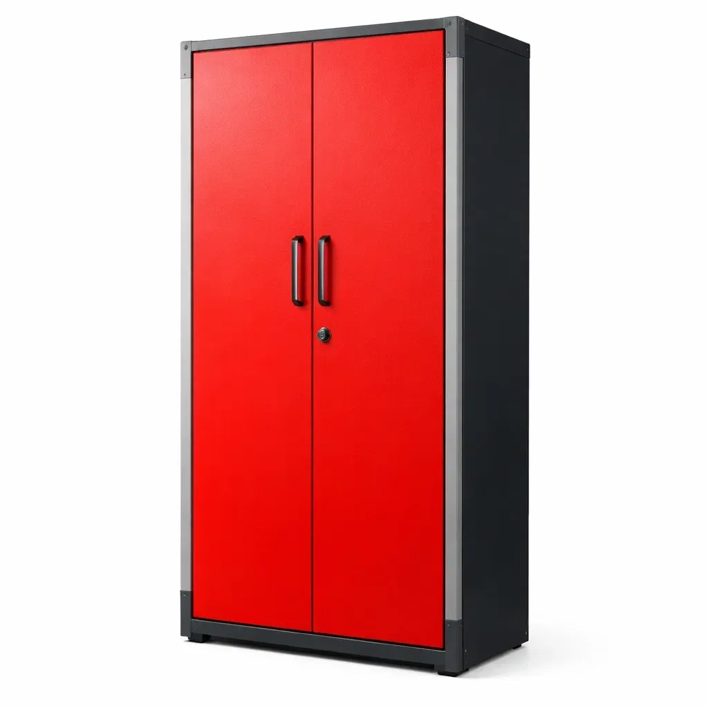 Armoire de rangement de garage en métal rouge et noir avec portes verrouillables-HOMELUSHZ