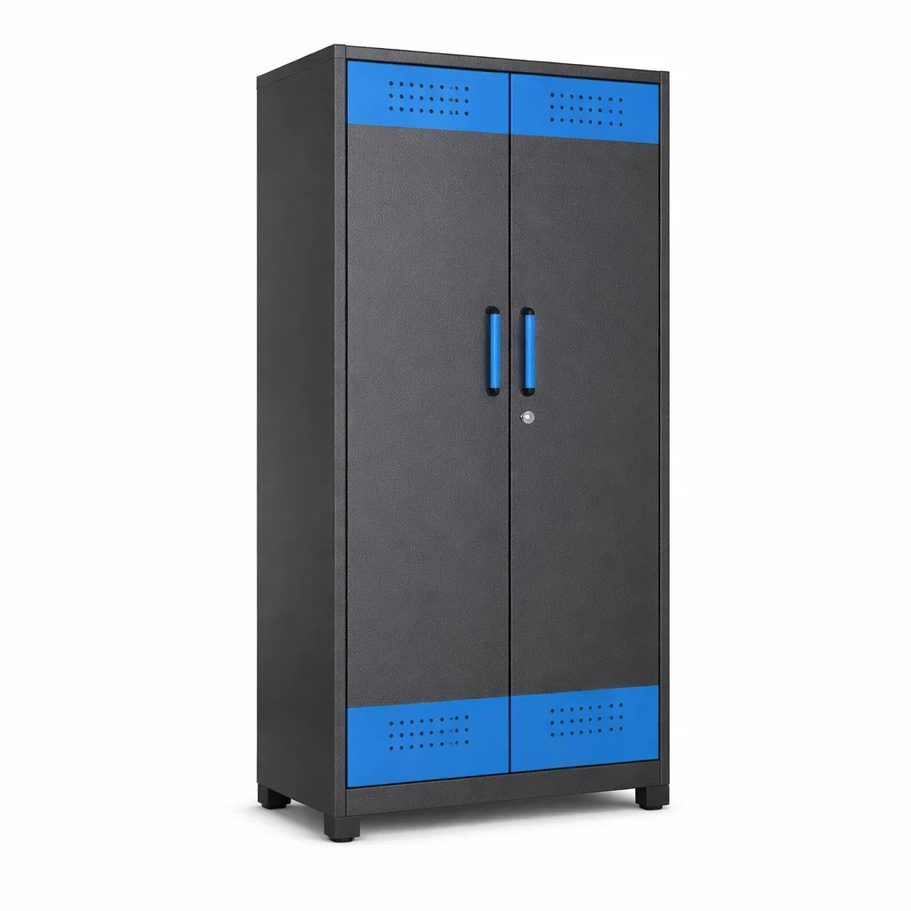 Armoire de rangement de garage en métal noir et bleu 91 x 40 x 180 cm-HOMELUSHZ