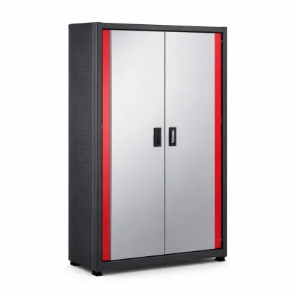 Armoire de rangement de garage en métal avec portes battantes et serrure gris et rouge 180 x 90 x 45 cm-HOMELUSHZ