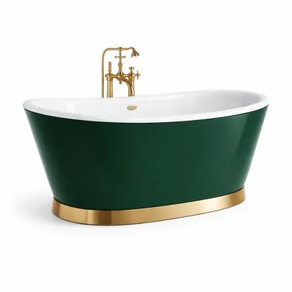 Baignoire autoportante en acrylique vert et or avec base en métal-HOMELUSHZ