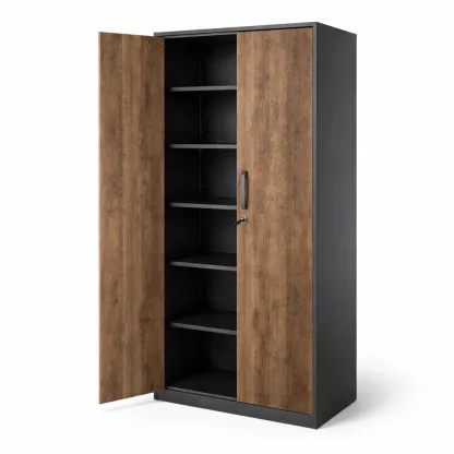 Armoire de rangement de garage en métal et bois avec serrure, 2 portes et 5 étagères-HOMELUSHZ