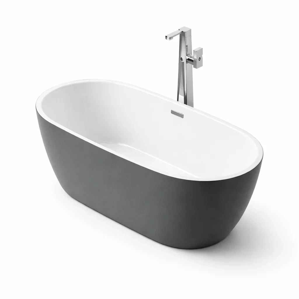 Baignoire autoportante en acrylique blanc et gris ovale-HOMELUSHZ