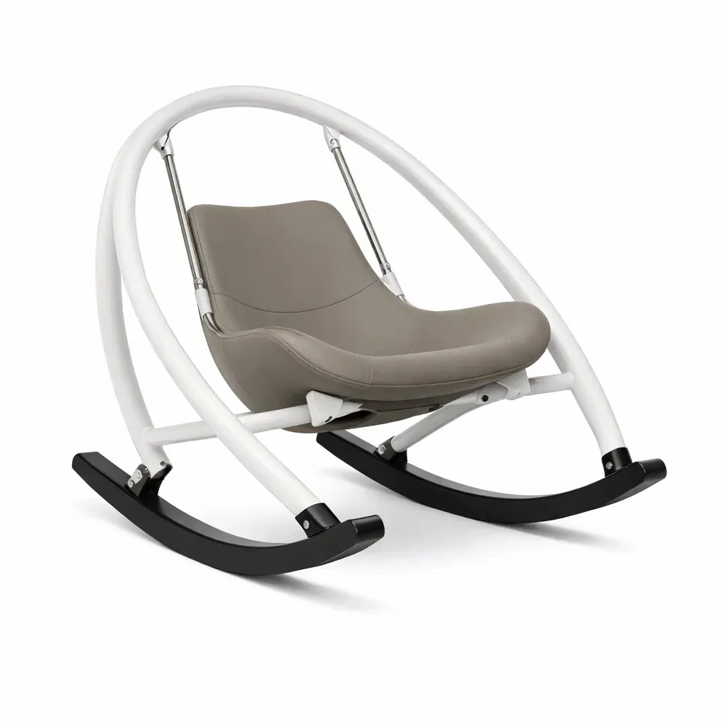 Chaise à bascule en acier et similicuir gris-HOMELUSHZ