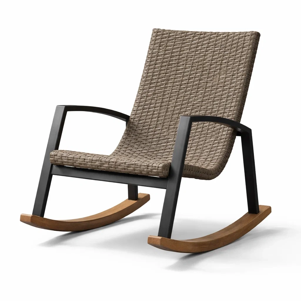 Chaise à bascule en métal et résine tressée avec finitions en bois-HOMELUSHZ