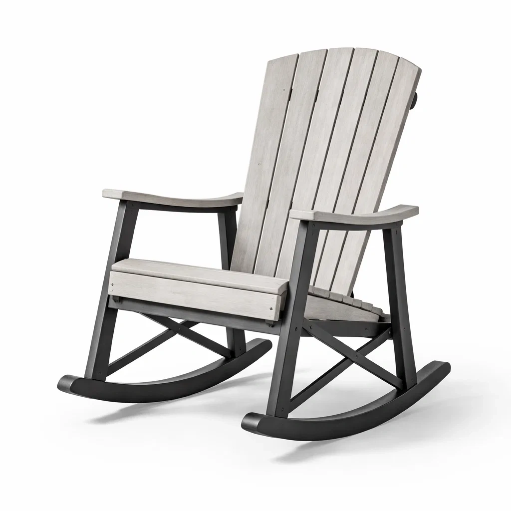 Chaise à bascule en bois composite gris et métal noir-HOMELUSHZ