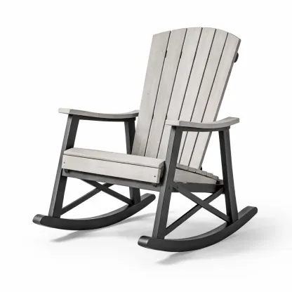 Chaise à bascule en bois composite gris et métal noir-HOMELUSHZ