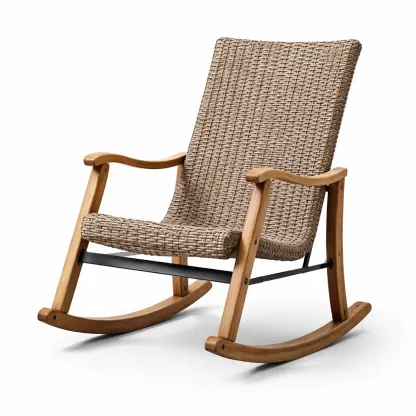 Chaise à bascule en bois et résine tressée brun-HOMELUSHZ