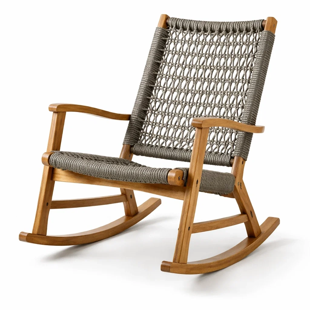 Chaise à bascule en bois et corde grise-HOMELUSHZ