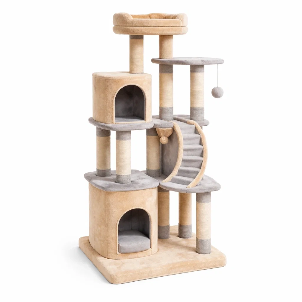 Arbre à chat avec plateformes beige et gris-HOMELUSHZ