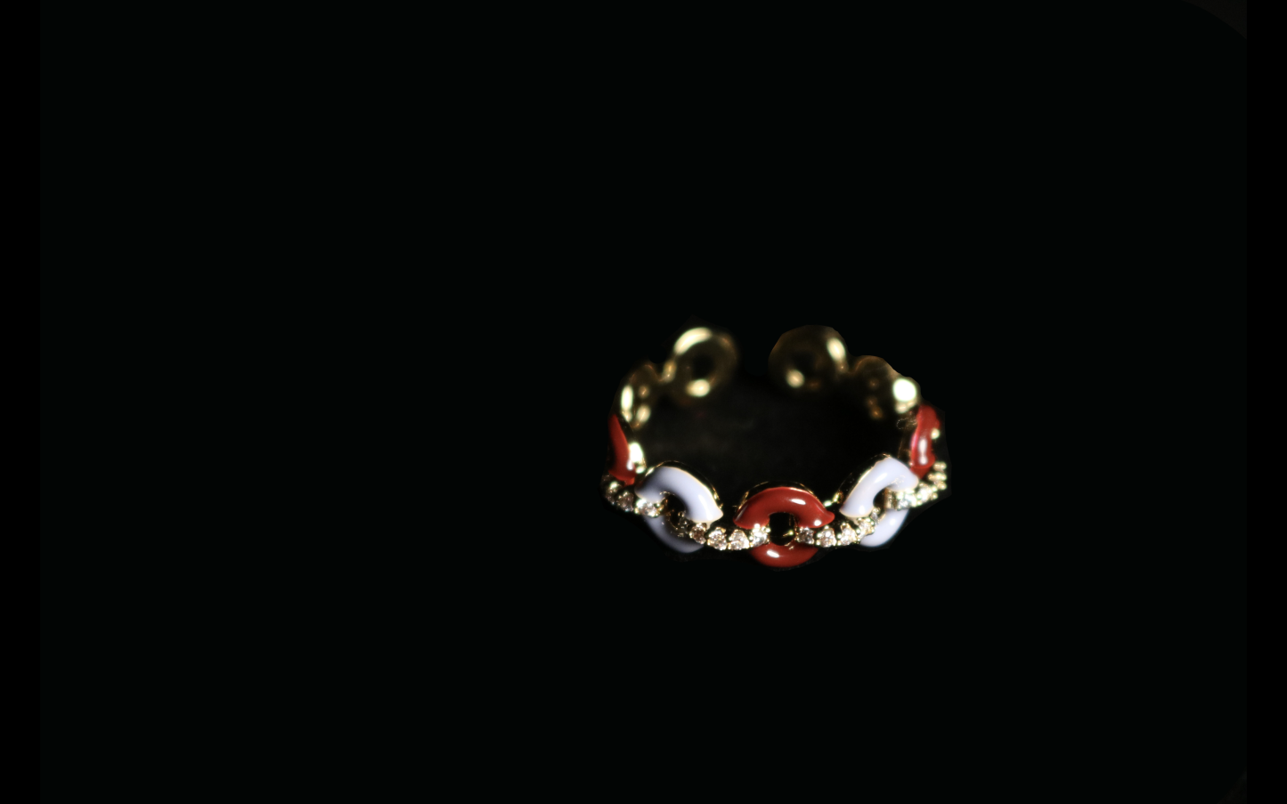 Gilded Linked Enamel & Crystal Ring 