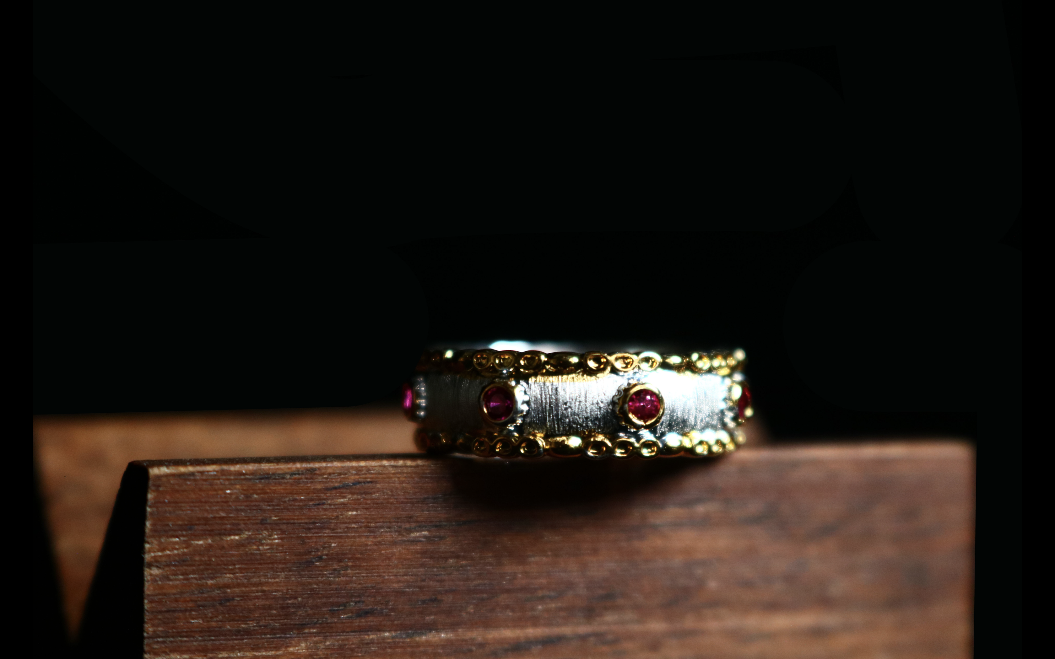 Silver-Gilded Ruby-Dotted Ring 
