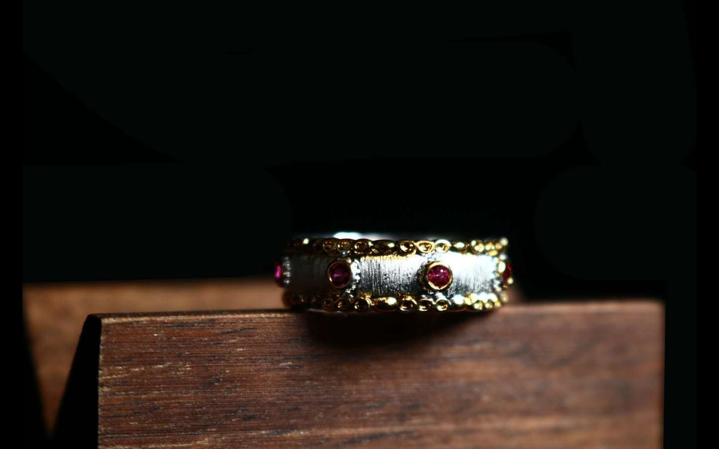 Silver-Gilded Ruby-Dotted Ring 