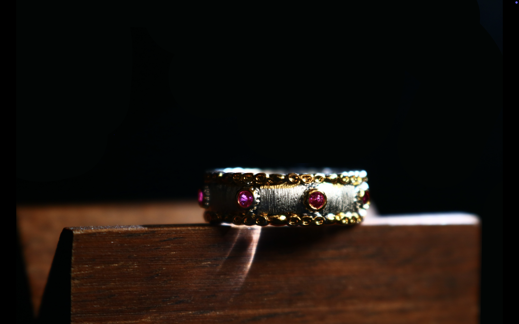 Silver-Gilded Ruby-Dotted Ring 