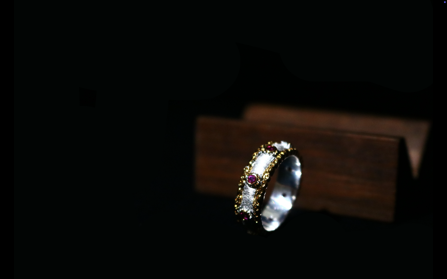 Silver-Gilded Ruby-Dotted Ring 