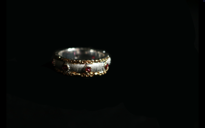 Silver-Gilded Ruby-Dotted Ring 