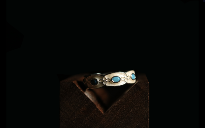 Silver-Inlaid Two-Tone Turquoise Knot Ring 