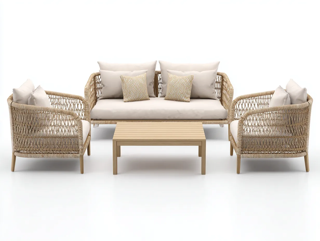 Canapé de jardin - rotin-bois-tissu - 182x84x76 cm - beige-naturel - style contemporain-Nookuppad
