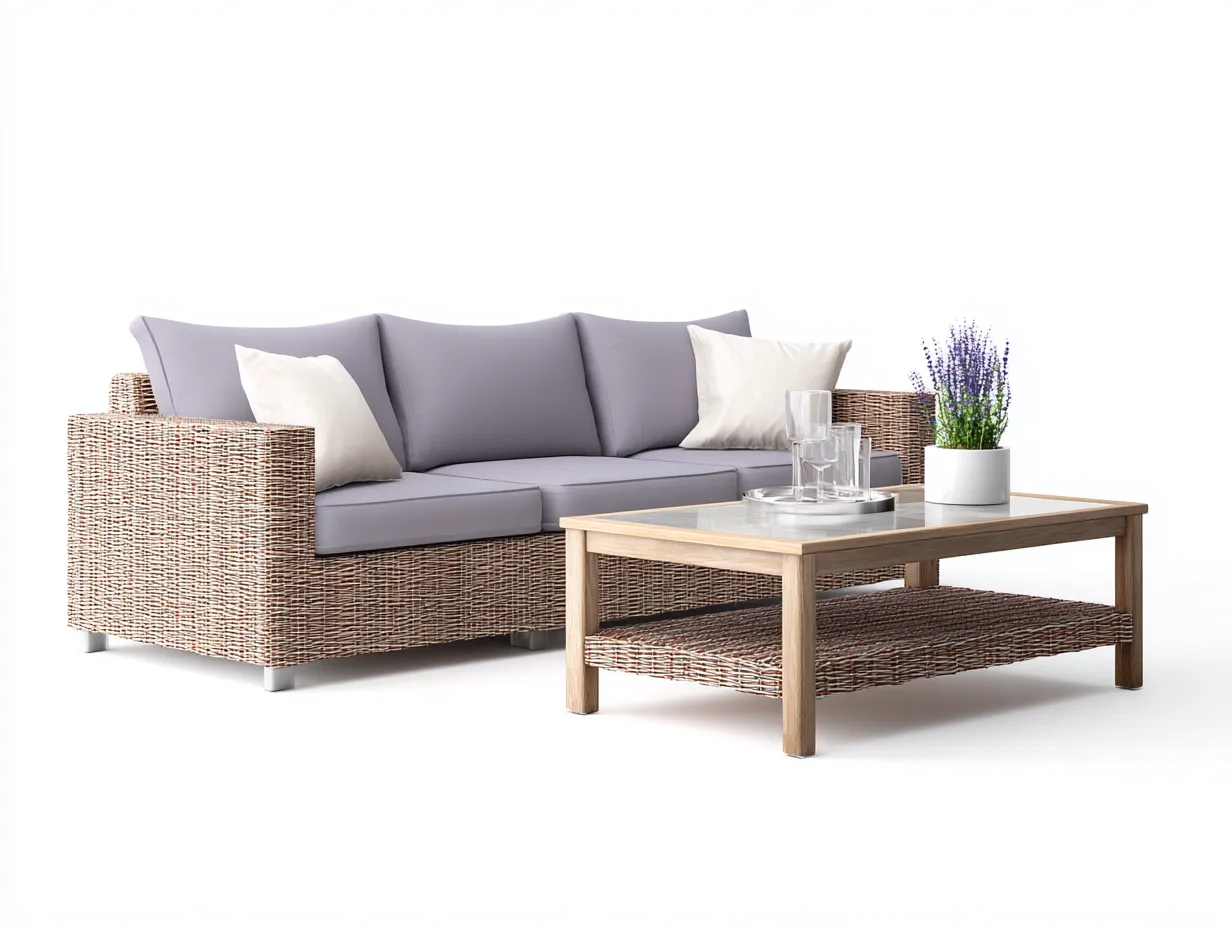 Canapé de jardin - rotin-bois-verre - 210x85x72 cm - gris-naturel - style contemporain-Nookuppad