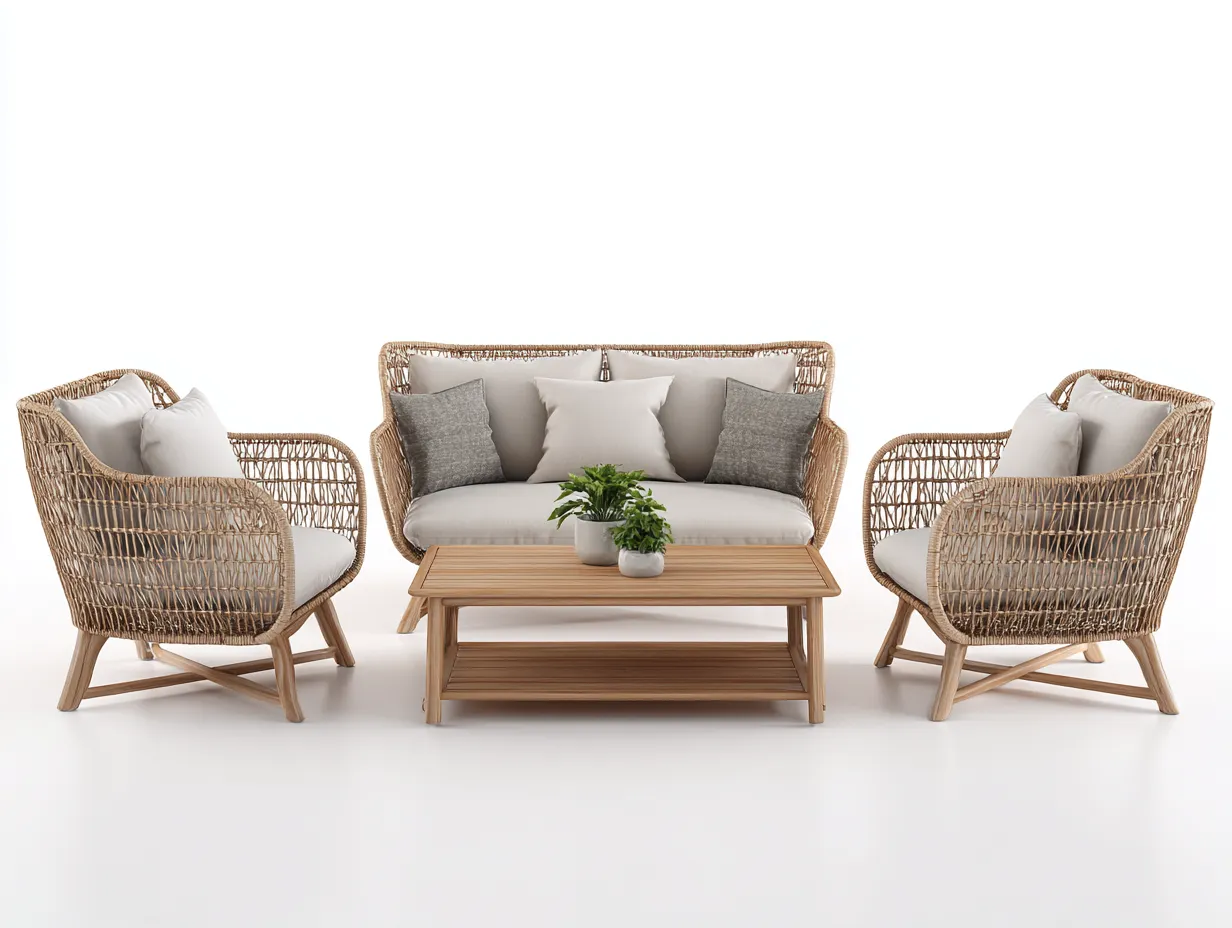 Canapé de jardin - rotin-bois - 180x82x75 cm - beige-naturel - style contemporain-Nookuppad