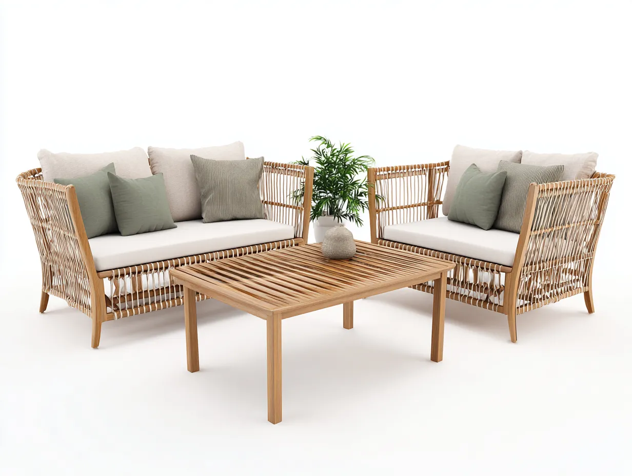 Canapé de jardin - rotin-bois-tissu - 168x82x78 cm - beige-naturel - style contemporain-Nookuppad