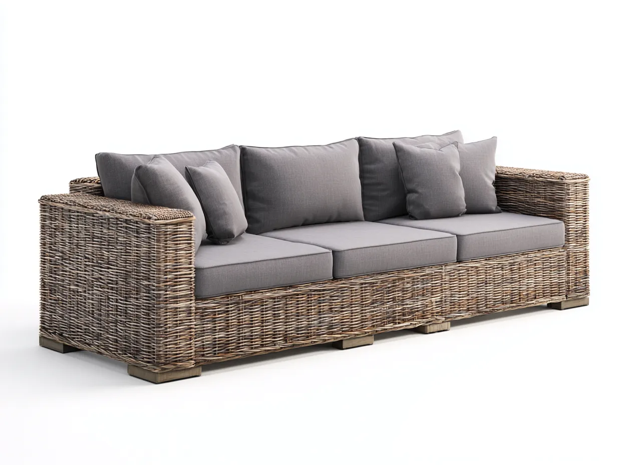 Canapé de jardin - résine tressée-tissu - 210x82x78 cm - naturel-gris - style contemporain-Nookuppad
