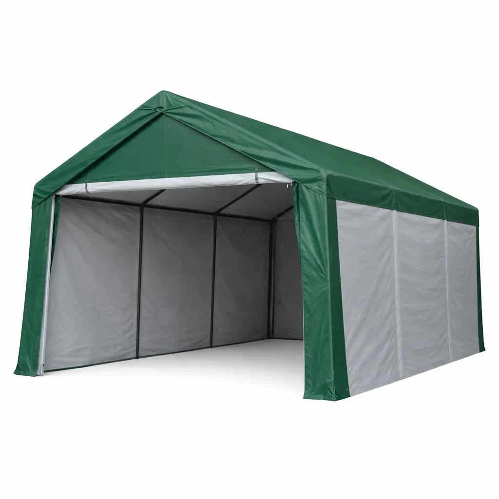 Abri voiture en acier et PVC vert-myhomeyard