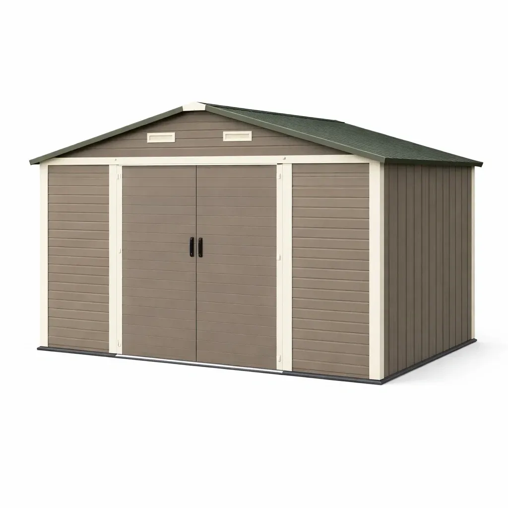 Abri de jardin en polyéthylène haute densité marron 375 x 300 x 205 cm-myhomeyard