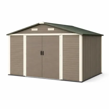 Abri de jardin en polyéthylène haute densité marron 375 x 300 x 205 cm-myhomeyard