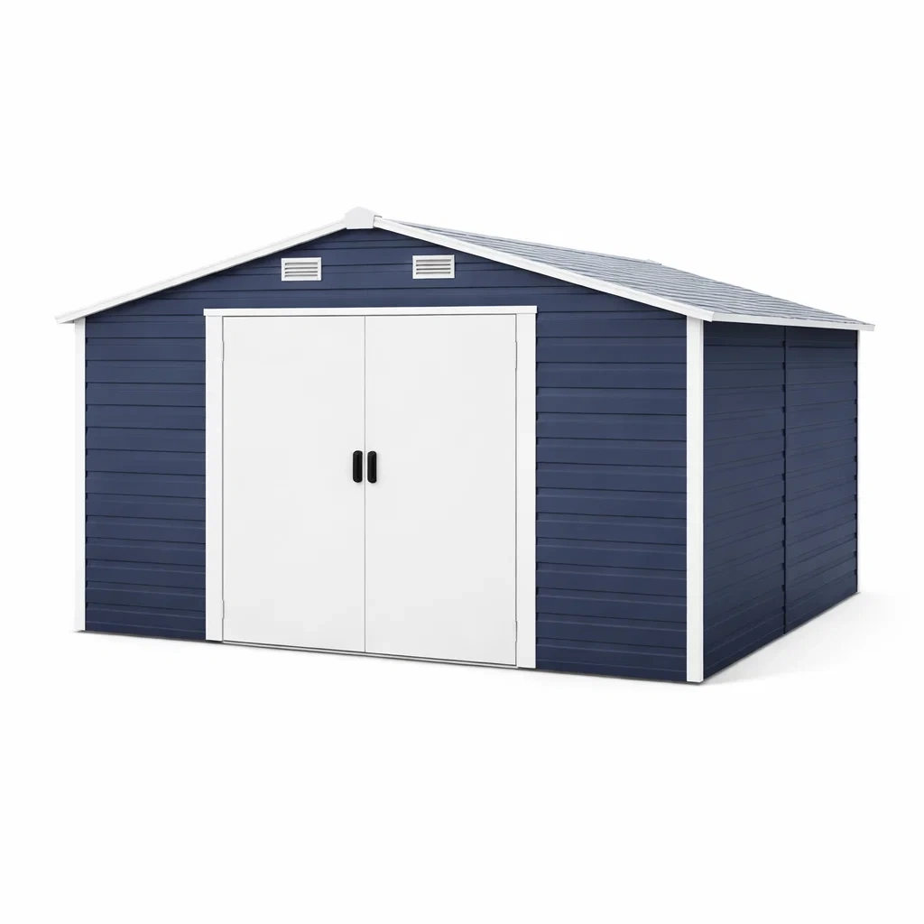 Abri de jardin en métal bleu et blanc 362 x 312 x 210 cm-myhomeyard