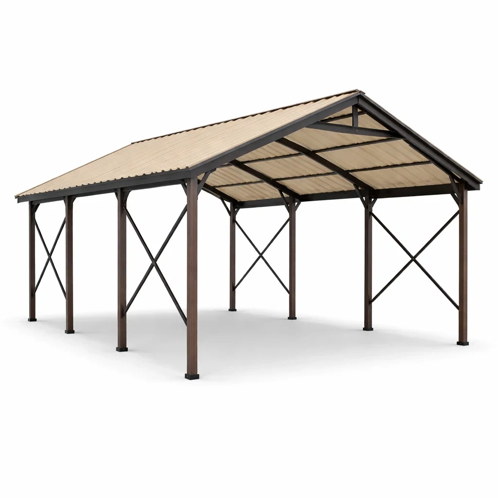 Abri voiture en acier et polycarbonate marron-myhomeyard