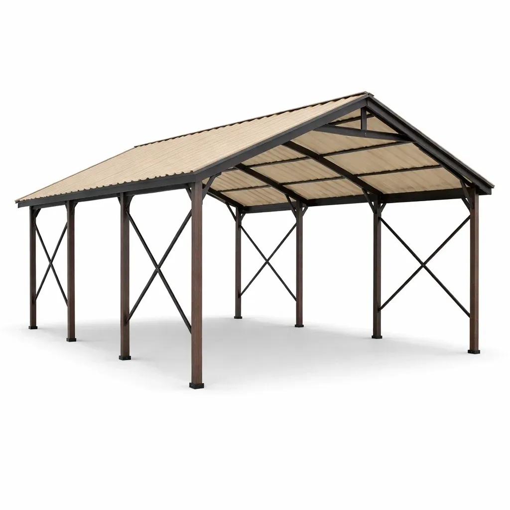 Abri voiture en acier et polycarbonate marron-myhomeyard