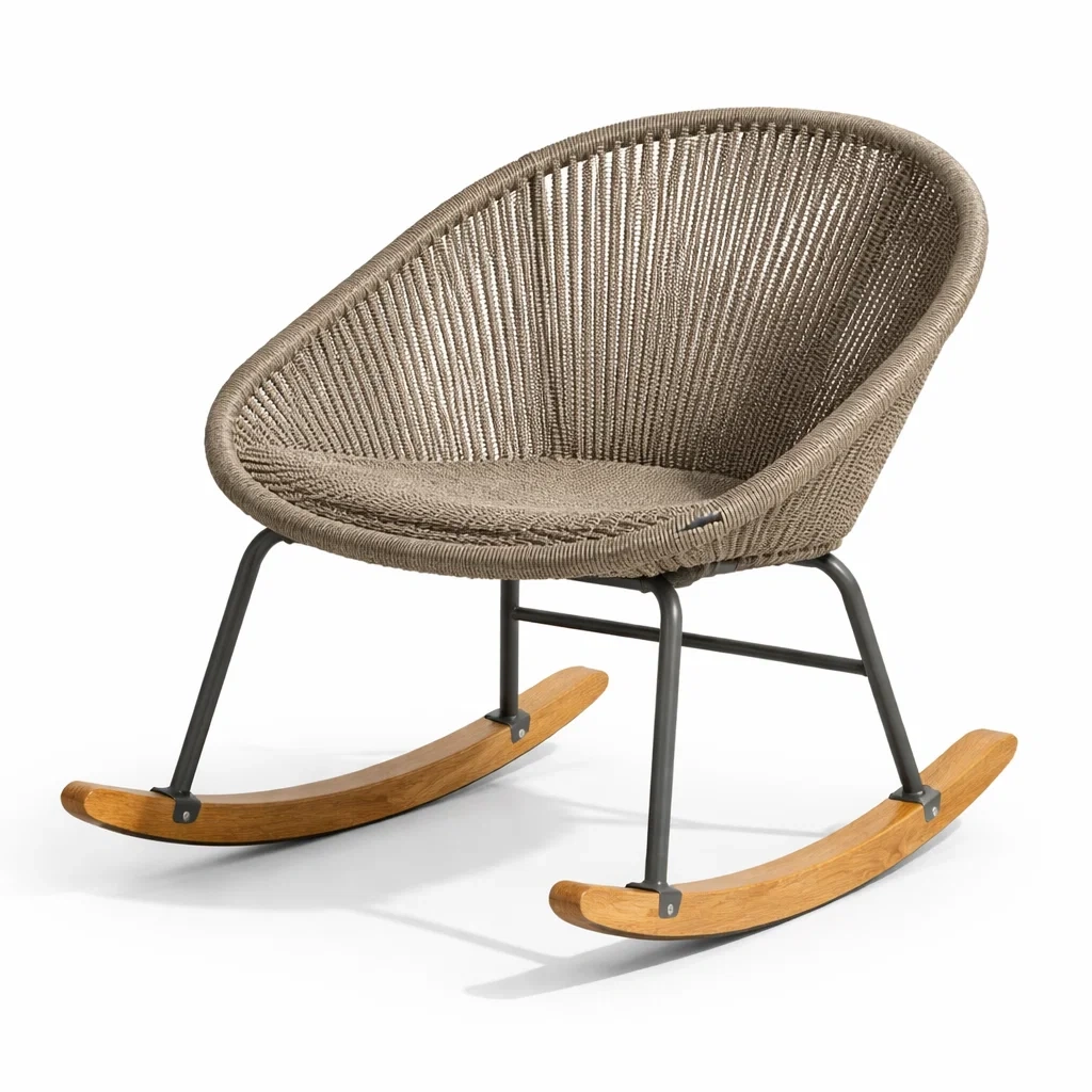 Chaise à bascule extérieure en corde et bois-myhomeyard