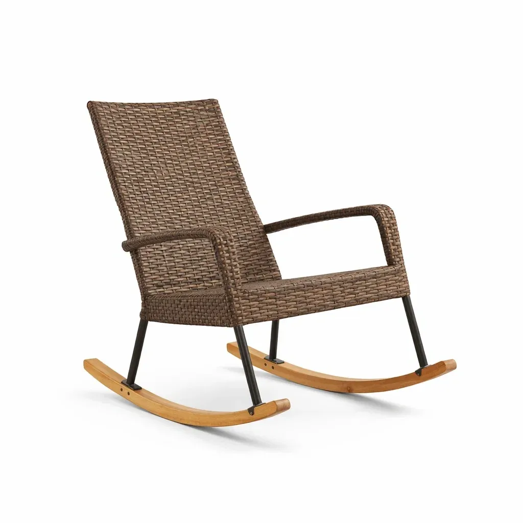 Chaise à bascule résine tressée métal bois brun-myhomeyard