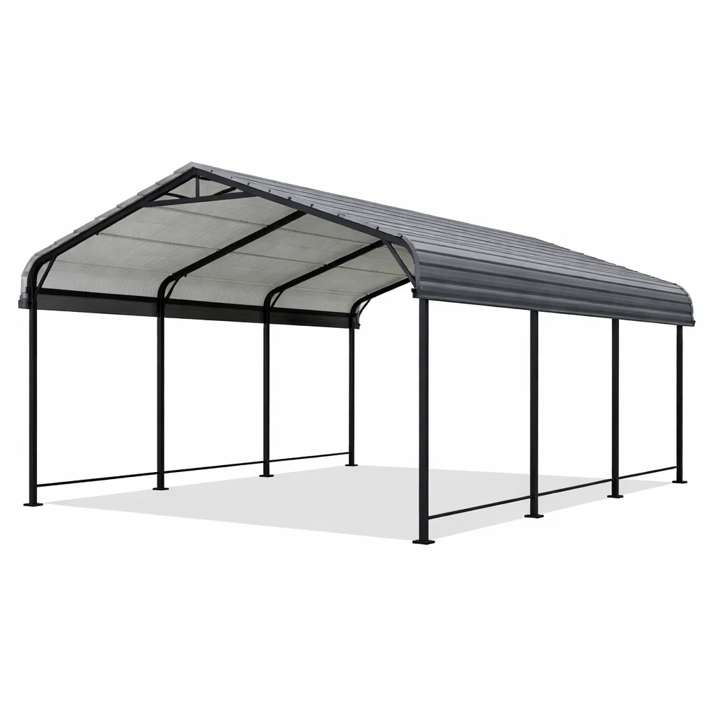 Abri voiture en métal et polycarbonate gris 600 x 360 x 297 cm-myhomeyard