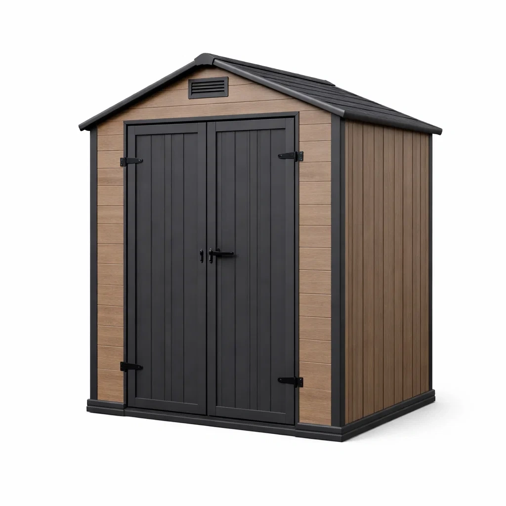 Abri de jardin en résine bois/noir avec portes doubles-myhomeyard