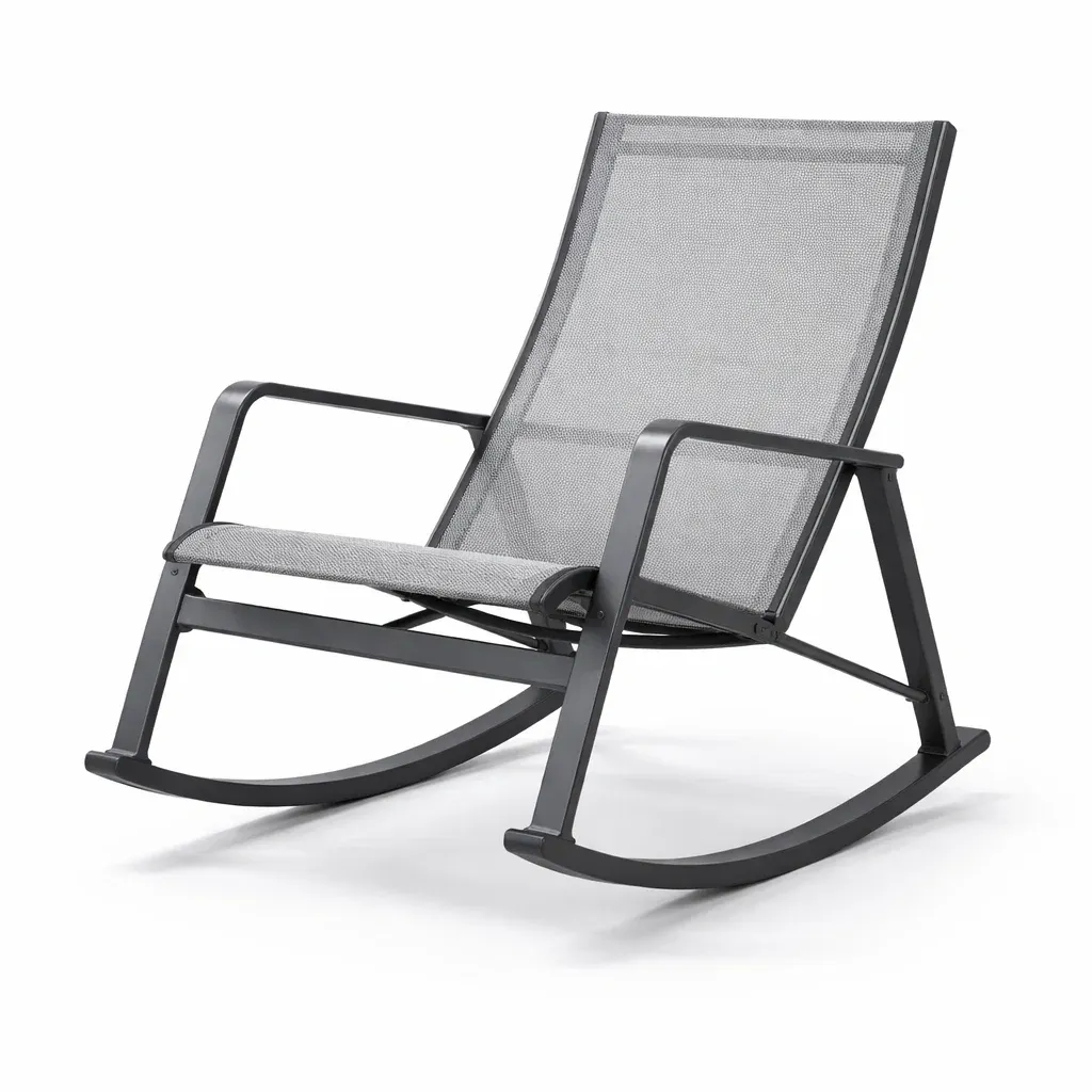 Chaise à bascule en acier et tissu gris-myhomeyard