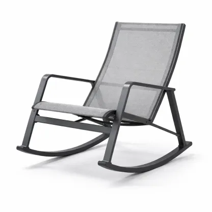 Chaise à bascule en acier et tissu gris-myhomeyard