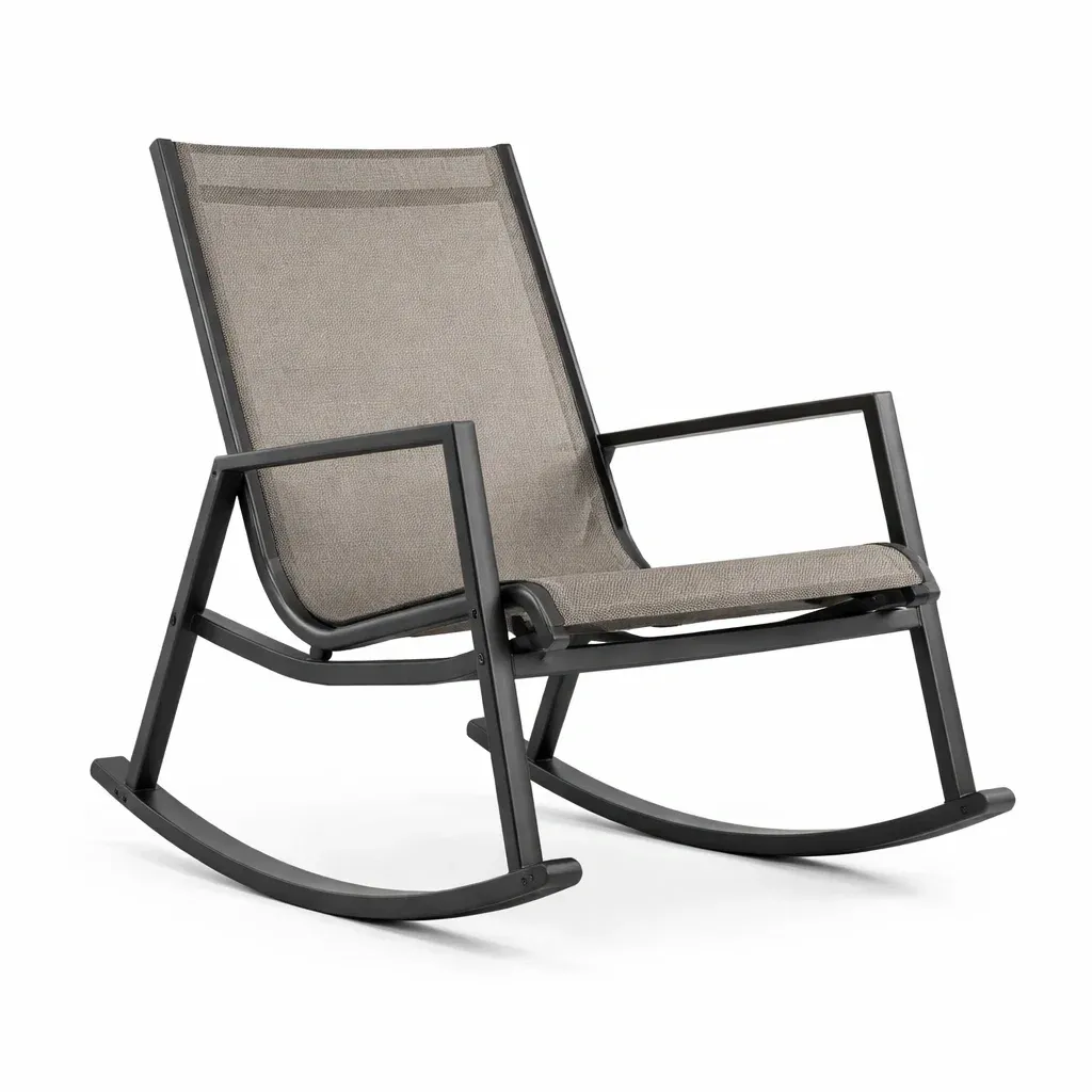 Chaise à bascule extérieure en acier et textilène beige-myhomeyard