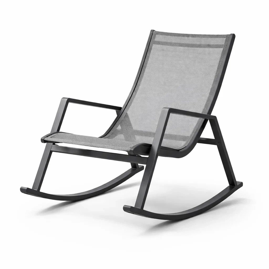 Chaise à bascule en métal et filet de polyester noir-myhomeyard