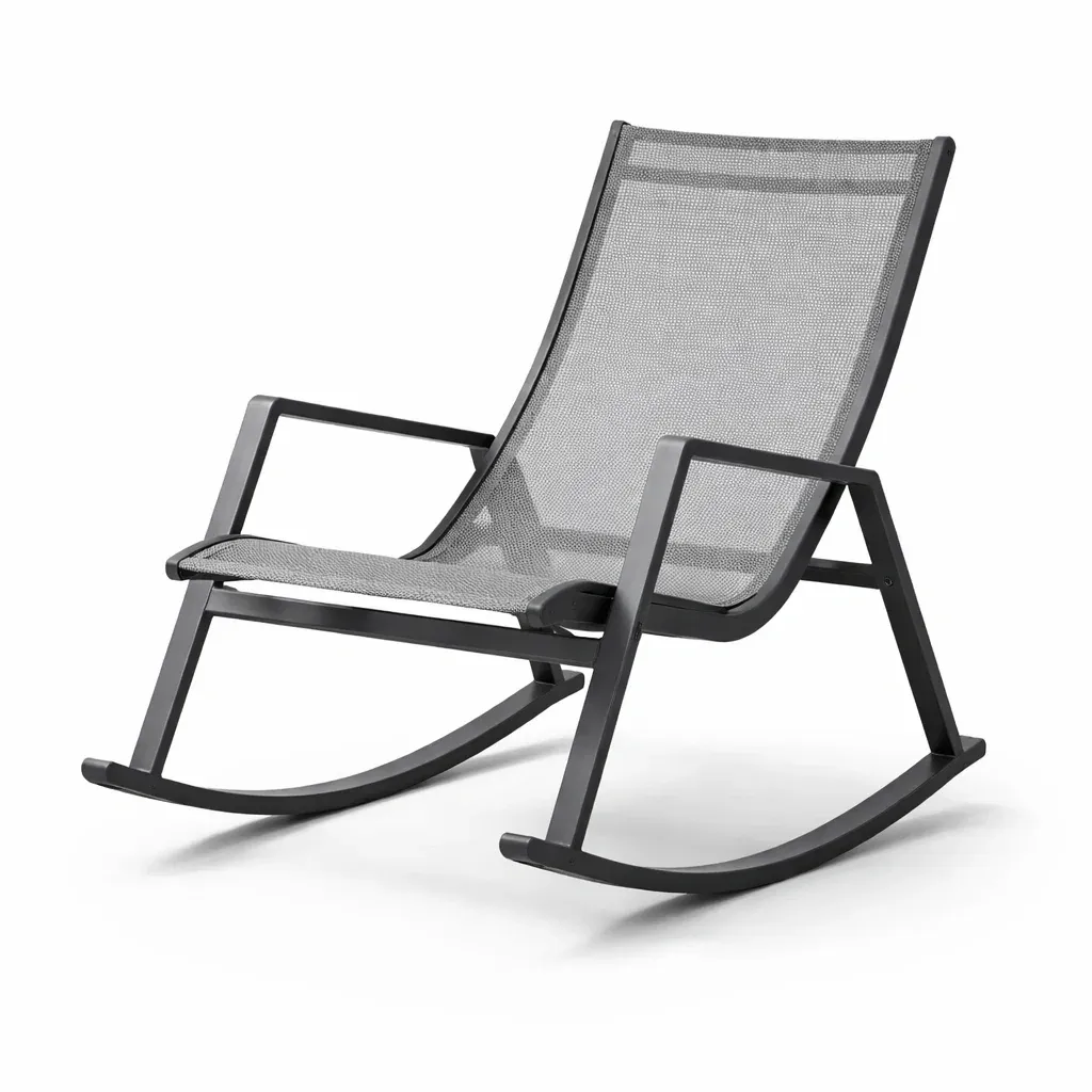 Chaise à bascule en métal et filet de polyester noir-myhomeyard