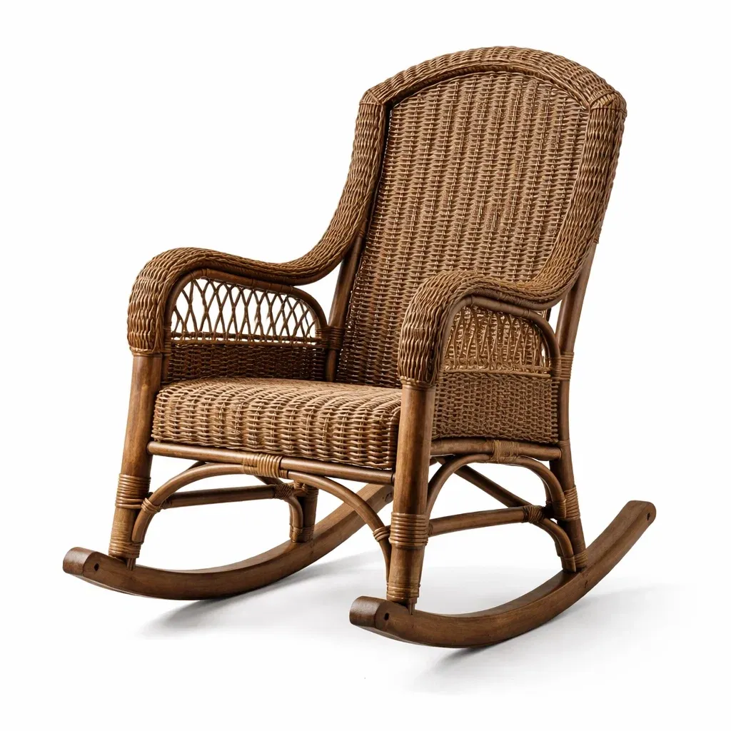 Chaise à bascule en rotin et bois massif brun-myhomeyard