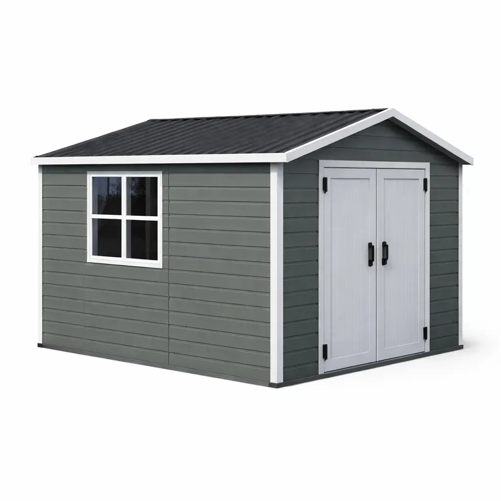 Abri de jardin en résine avec fenêtre et double porte 300 x 200 x 240 cm-myhomeyard