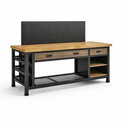 Établi en métal et bois avec étagères et tiroirs-myhomeyard