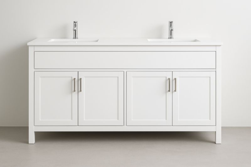 Mobile bagno con doppio lavabo in legno massello bianco