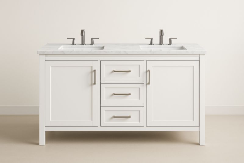 Mobile da bagno doppio lavabo in legno massello con piano in marmo bianco