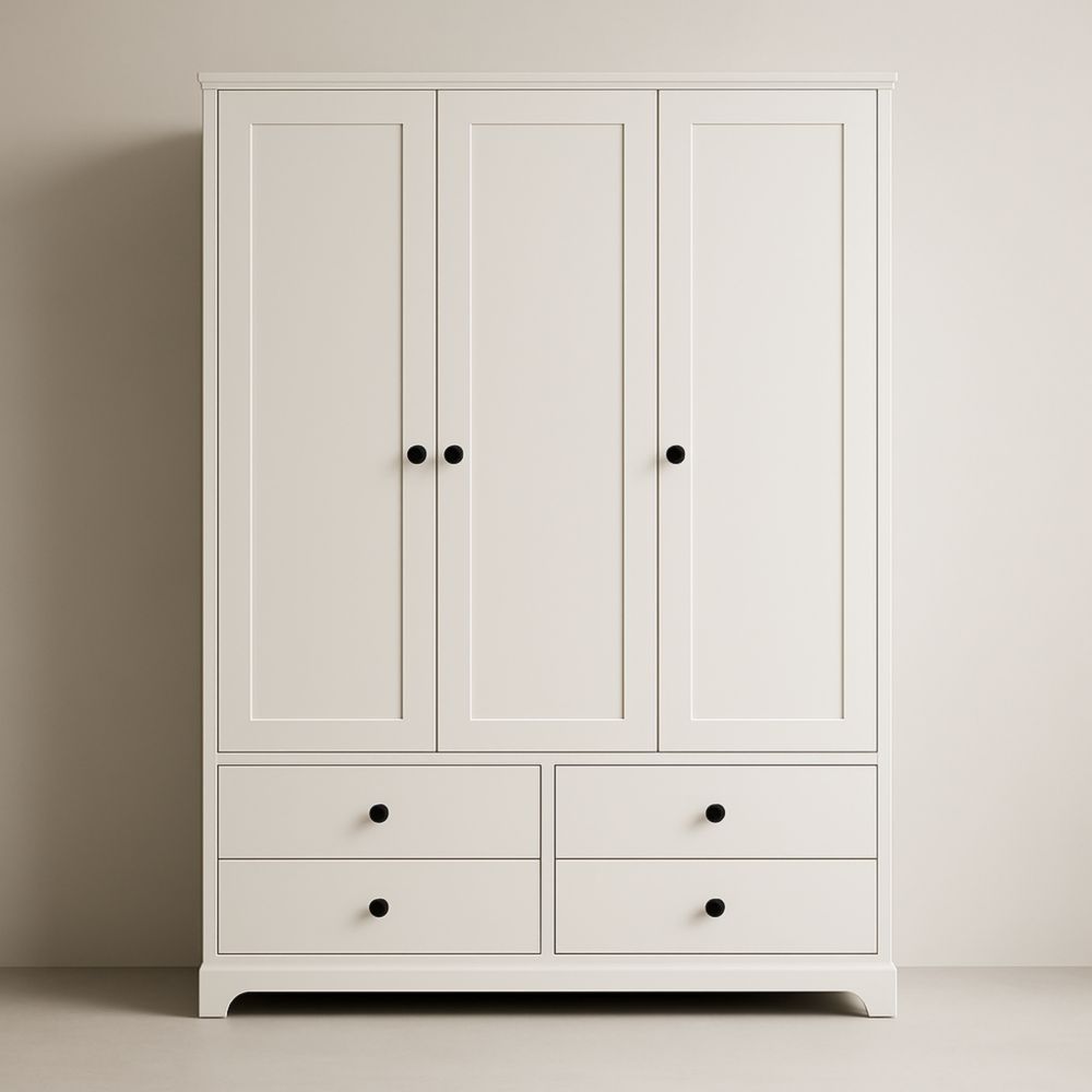 Armadio guardaroba a tre ante con cassetti in legno MDF Bianco 190x120x60 cm