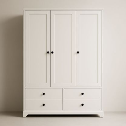 Armadio guardaroba a tre ante con cassetti in legno MDF Bianco 190x120x60 cm