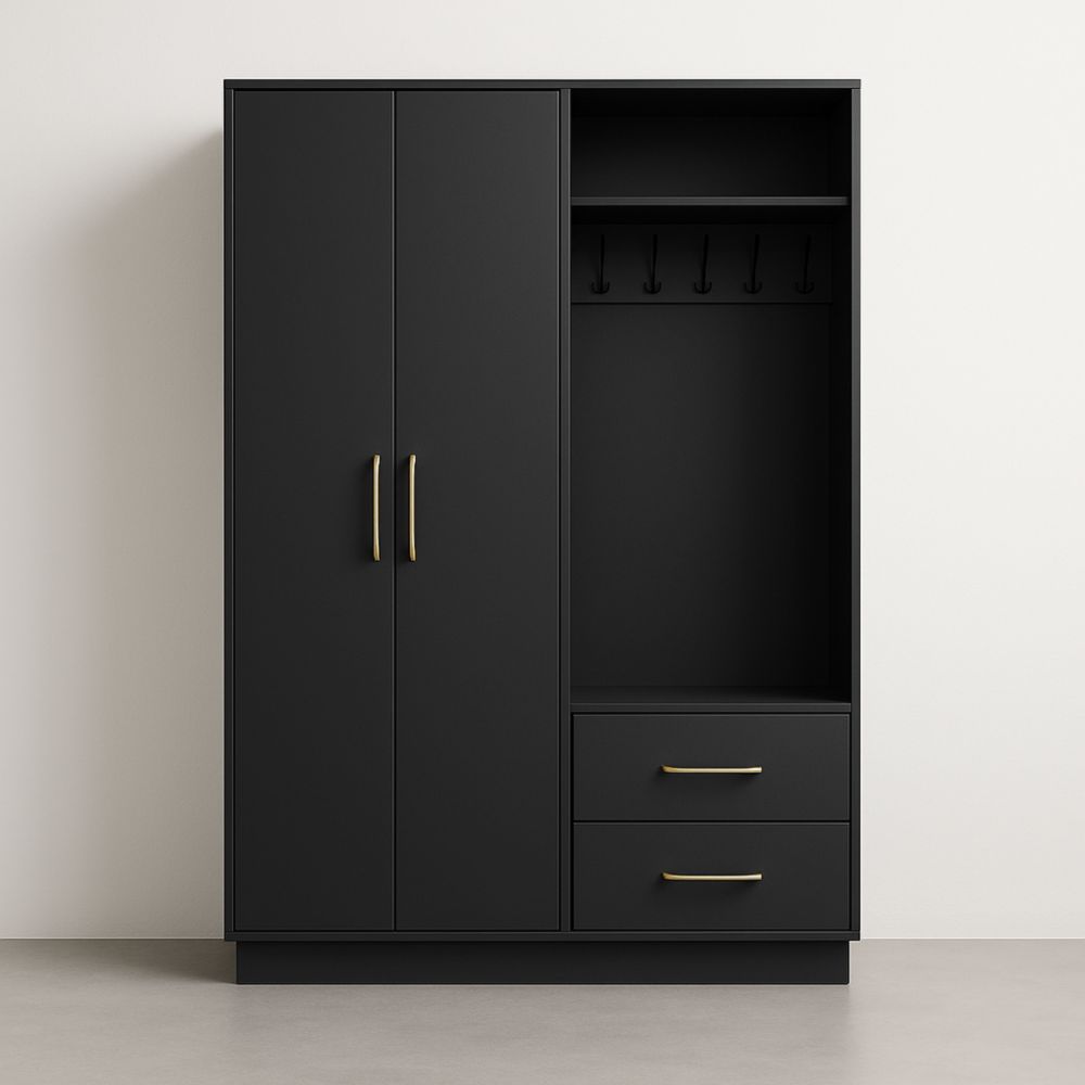 Armadio guardaroba legno con ante, cassetti e appendiabiti